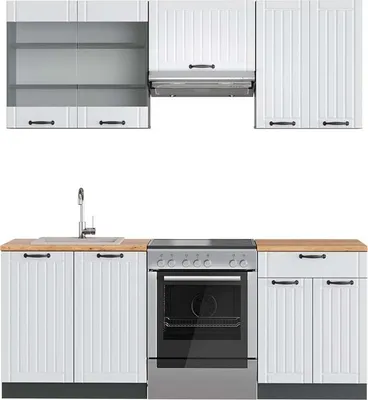Produktbild von Küchenzeile Vicco Fame-Line Weiß Landhaus/Anthrazit 200 cm , AP Eiche, Model 42686