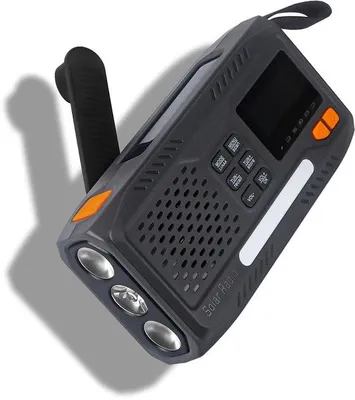 Zdjęcie produktu dla Przenośne radio awaryjne Unyqoos® z korbką i panelem słonecznym – FM/DAB, powerbank o pojemności 4000 mAh, zasilanie USB/AAA, światło ostrzegawcze SOS i latarka z 3 trybami