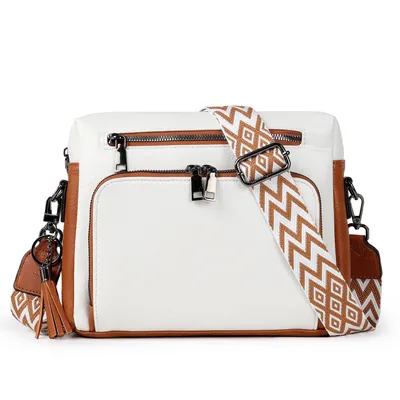 Produktbild von Schultertasche Damen Umhängetasche mit Verstellbar Abnehmbar Breiter Gurt Crossbody Bag Für Tägliches Arbeiten Verabredungen (weiß/Hellbraun)