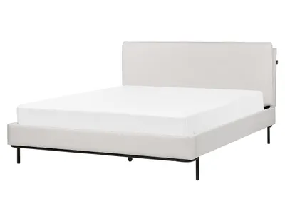 Produktbild von BELIANI Bett hellgrau Stoffbezug mit Lattenrost 160 x 200 cm Metallfüße Schwarz Hohes Kopfteil Modern Skandi Polsterbett Doppelbett Schlafzimmer