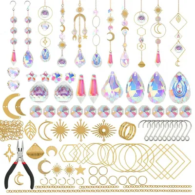 Produktbild von Kristall-Sonnenfänger 202-teilig, Gold, Kristall-Prisma-Mix, Regenbogen-Effekt Für Fenster Und Garten