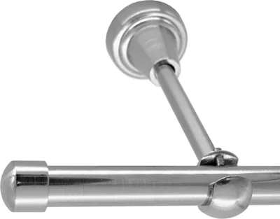 Produktbild von Gardinenstange Edelstahl Look, Metall, Durchmesser 16mm, Wandträger H14, 1-läufig, Länge 240, Endkappe E17