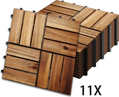 Produktbild von karpal 1m² Holzfliesen Mosaik Akazienholz Fliese 11 Stück 30x30 cm Balkonfliesen Gartenfliesen Terrassenfliesen für Garten Terrasse Balkon