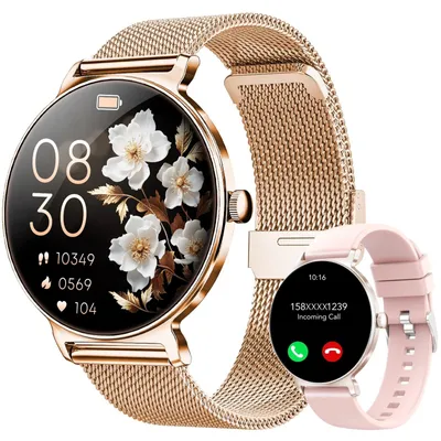 Obrázok produktu pre Chytré hodinky pre dámy s telefónnou funkciou, displej AMOLED-HD, dotykový displej, viac ako 120 športových režimov, vodotesnosť IP68, monitor srdcovej frekvencie a spánku, farba: ružovo-zlatá