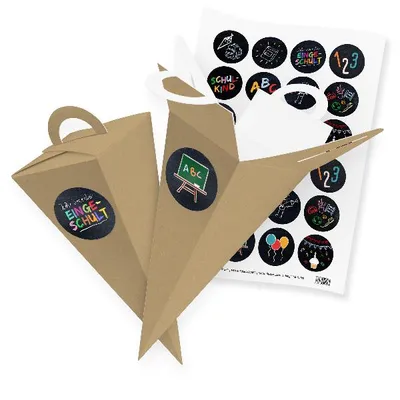 Produktbild von itenga SET V55 24x Geschenktüte Schultüte 21 cm, Braun + Stickerbogen (Motiv 88)