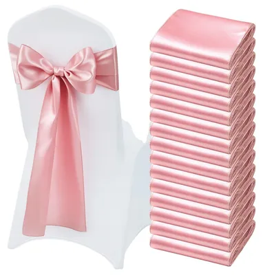 Productafbeelding van VEVOR satijnen stoelversieringen met strikken (275x17 cm), 50 stuks. Stoelbanden om te binden, stoelbanden voor bruiloften, banketten, decoraties en evenementen. Stoelhoezen voor banketten, stoelversieringen in roze goud