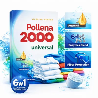 Produktbild von Pollena 2000 Universal Waschpulver 6in1 Arganöl 100 Waschladungen für weiße und bunte Wäsche Waschmittel
