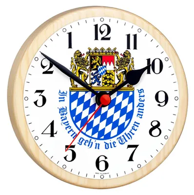 Produktbild von SELVA Bayernuhr mit Wappen – Rückwärtsläufer-Uhr – für Hobbyraum, PARTYKELLER, Maße: Ø: 16,5 cm