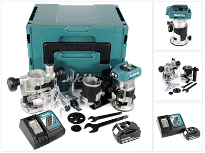 Obrázek produktu pro Akumulátorová multifunkční frézka Makita DRT 50 RT1J X2 18 V Li-Ion v balení Makpac včetně frézovacích modulů + 1x akumulátor 5.0 + nabíječka