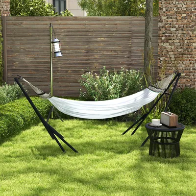 Produktbild von klappbar, Hängemattengestell 2-in-1 mit Hängematte, Stahl pulverbeschichtet, Weiß  |  für Hängematte & Hängestuhl  |  263 x 89 x 100 cm
