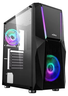 Produktbild von nJoy Fort, Midi Tower, PC, Schwarz, ATX, EATX, micro ATX, Glas, Metall, Gaming