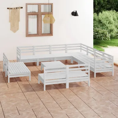 Produktbild von The Living Store 12-tlg. Garten-Lounge-Set Massivholz Kiefer Weiß