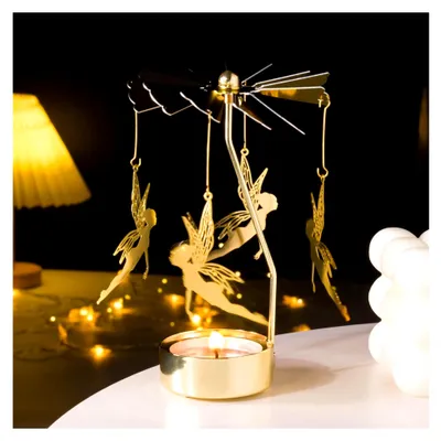 Produktbild von Teelichthalter Karussell, drehbarer Kerzenhalter mit Fantasie-Elfen für Tischdekoration, Metall Teelicht für Wohnzimmer, Kerzenhalter für Weihnachten, Valentinstag, Hochzeiten und Partys