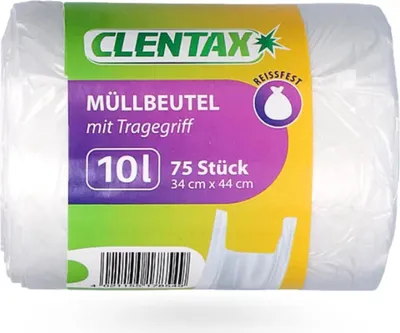 Produktbild von CLENTAX Müllbeutel 10L mit Tragegriff 75 St Reissfest