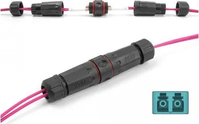 Imagen del producto de Conector de fibra óptica DeLOCK, tipo LC dúplex, hembra a hembra, OM3, resistente al agua, color , multimodo