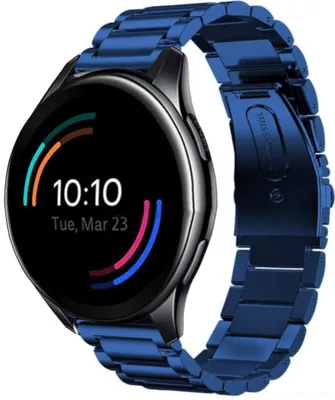 Produktbild von Strap it - Stahlarmband - Kompatibel mit OnePlus Watch Armband - Gliederarmband - Faltschließe - Ersatzarmband Hochwertiger Edelstahl - für Armband Blau