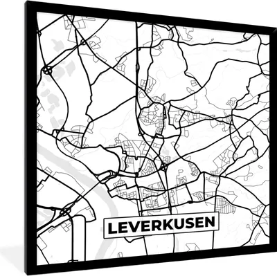 Produktbild von MuchoWow® Gerahmtes Poster Leverkusen - Stadtplan - Karte 40x40 cm - Poster mit Schwarzem Bilderrahmen Wandposter Rahmen Foto Bilder - Mit Rahmen - Wanddekoration Schlafzimmer