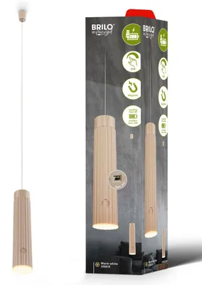 Image de Briloner Suspension sans fil hauteur réglable Ø4,5 x 20,5 cm 3,5 W 280 lm 3000 K blanc chaud dimmable beige - Suspension à batterie pour salle à manger cuisine salon