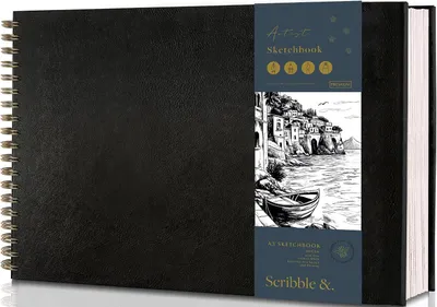 Productafbeelding van & Dot A3 Schetsboek voor kunstenaars, 200 g/m², ultradik papier, spiraalgebonden kunstboek, groot A3-schetsblok om te schetsen, 29 x 42 cm