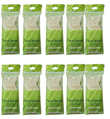 120 kompostierbare Gabeln, weiß, Zuckerfaser, 10x12 Stück