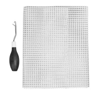 Obrázok produktu pre Nástroj na viazanie a sada na viazanie kobercov s gumovou rukoväťou, ohnutým háčikom, háčkovacou ihlou, sieťovinou s rozmermi 50 x 50 cm na ručné práce, čierna