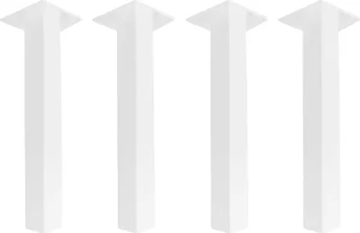 Four white table legs are arranged in a row against a white background.