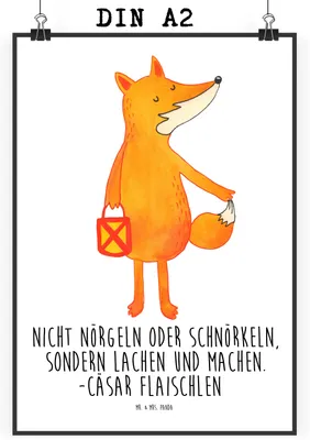 Produktbild von Mr. & Mrs. Panda Bild Fuchs Laterne DIN A2 - Weiß - Geschenk, Sankt Martin, Kunstdruck, Plakat, Optimistisch, drucke, wanddeko, Positiv, Wanddekoration