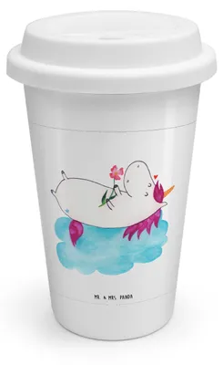 Produktbild von Mr. & Mrs. Panda Thermobecher To Go Einhorn Verliebt - Weiß - Geschenk, Einhörner, Unicorn, Isolierbecher, Freundin, Liebe, Kaffeebecher, ToGo, Mehrwegbecher, Wolke