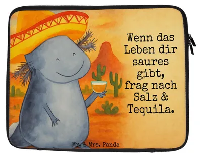 Produktbild von Mr. & Mrs. Panda Laptop Tasche Axolotl Tequila Design 33 x 42 cm - Weiß - Geschenk, Case, Hülle, trinken, Party, Mexiko, Zitrone, Spruch, Laptophülle, Notebook