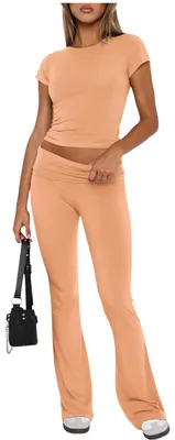 Produktbild von Damen Trainingsanzug-Set Crop Top Glockenhosen bequem sportlich Orange M