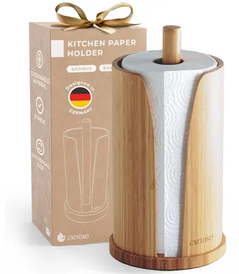 Produktbild von Exitoso Küchenrollenhalter aus Bambus | Küchenpapierhalter Holz für standard Küc