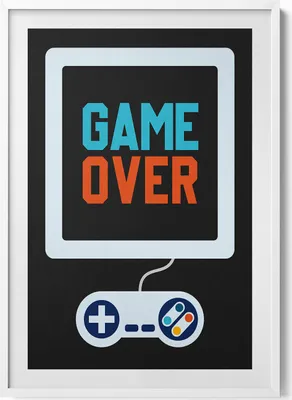 Produktbild von Beschriftung für einen Spieler „Game over“– Wandbild mit Rahmen – Gerahmtes Bild  – Wanddekoration – 70x100 cm –  Weiß Rahmen