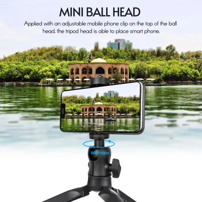 Produktbild von Panorama-Stativkopf, Kamerahalterungsadapter, Mini-Kugelkopf, 360° drehbar, 10 kg Tragfähigkeit mit 1/4-Zoll-Schraube, integrierter verstellbarer Telefonclip, kompatibler DSLR-LED-Licht-Selfie-Stick