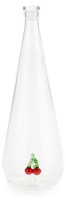 Glasflasche 1 L, Kirsch-Design, handgefertigt, Borosilikatglas