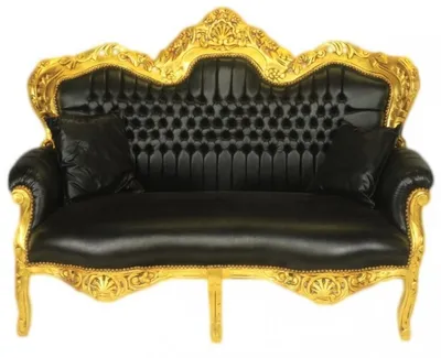 Produktbild von Casa Padrino Barock 2er Sofa Master in Schwarz Lederoptik und Gold, 160 x 120 x 70 cm - Luxus Wohnzimmer Couch