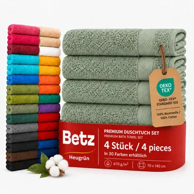 Produktbild von Betz 4 Stück Duschtücher 70 x 140 cm PREMIUM 100% Baumwolle Liegetuch Strandtuch   Farbe: heugrün, KI-generiertes Bild