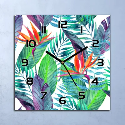 Produktbild von Wanduhr Echt-Glas-Küchenuhr Tropische Pflanzen Quarz 30x30 Deko Bilder