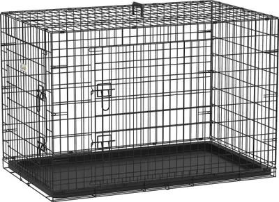 Image de PawHut Cage pour chien pliable, en acier métallique, 2 portes verrouillables, plateau amovible, cage de transport pour chien, 106L x 68l x 76H cm, noir