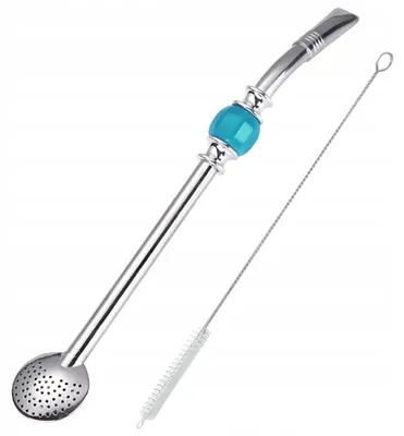 Obrázek produktu pro Bombička na yerba mate s modrým kamenem, 21 cm + čistič