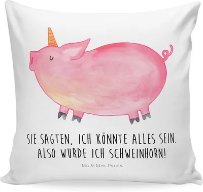 Produktbild von Mr. & Mrs. Panda Sofa Kissen Einhorn Schwein - Weiß - Geschenk, Unicorn, Einhörner, Dekokissen 40x40, Bauer, für, Polster, kuschelkissen, Spruch, Sofakissen