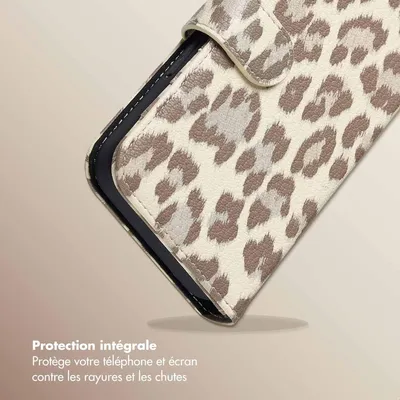 Image de Selencia Sabi Bookcase avec imprimé panthère pour Apple iPhone 17e / 16e - Soft Ivory