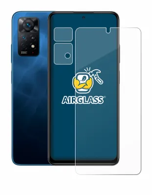 A smartphone with a screen protector laid over it, showing the camera module and the screen.