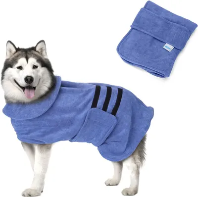 Produktbild von Hundebademantel Mikrofaser mit Klettverschluss,Super saugfähig und schnell trocknend,Bademantel für alle Katzen und Hunde Hundehandtuch Weich (L)