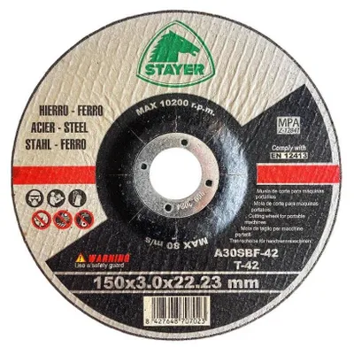 Obrázek produktu pro Řezný kotouč na kov STANDARD T42, Ø 150 x 3 x 22,23 mm, STAYER
