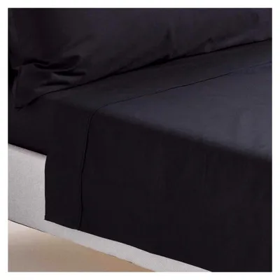 Produktbild von Perkal Bettlaken ohne Gummizug schwarz 178x255 cm, Baumwoll-Betttuch ohne Spannrand