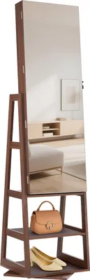Obrázok produktu pre SucceBuy 360° otočná skrinka na šperky (výška 155 cm) so zrkadlom po celej dĺžke a integrovaným úložným priestorom, organizér na šperky s uzamykateľnými dvierkami, vrecká na príslušenstvo a priehradky na uloženie šperkov