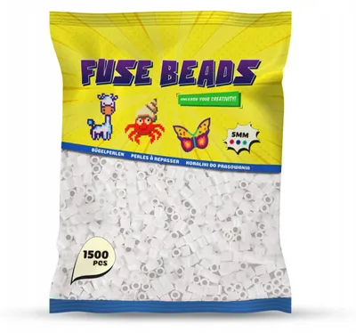 Zdjęcie produktu dla Koraliki do prasowania białe 1500 szt. Midi 5 mm Benny Beads – prasowanki, koraliki termiczne, zapas jednego koloru, pixel art