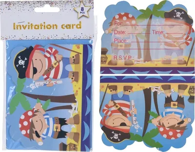 Image de Invitations pirates junior papier bleu 8pcs