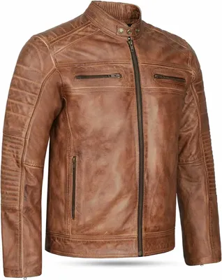 Productafbeelding van Heren bikerjack van echt leer in used look, lichtbruin