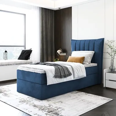Produktbild von Kinderbett, Boxspringbett LUMORA MINI mit T25 Topper, Einzelbett, Stauraum, Schlafzimmer, Polsterbett, 80x200 cm. (Dunkelblau - Itaka 11)